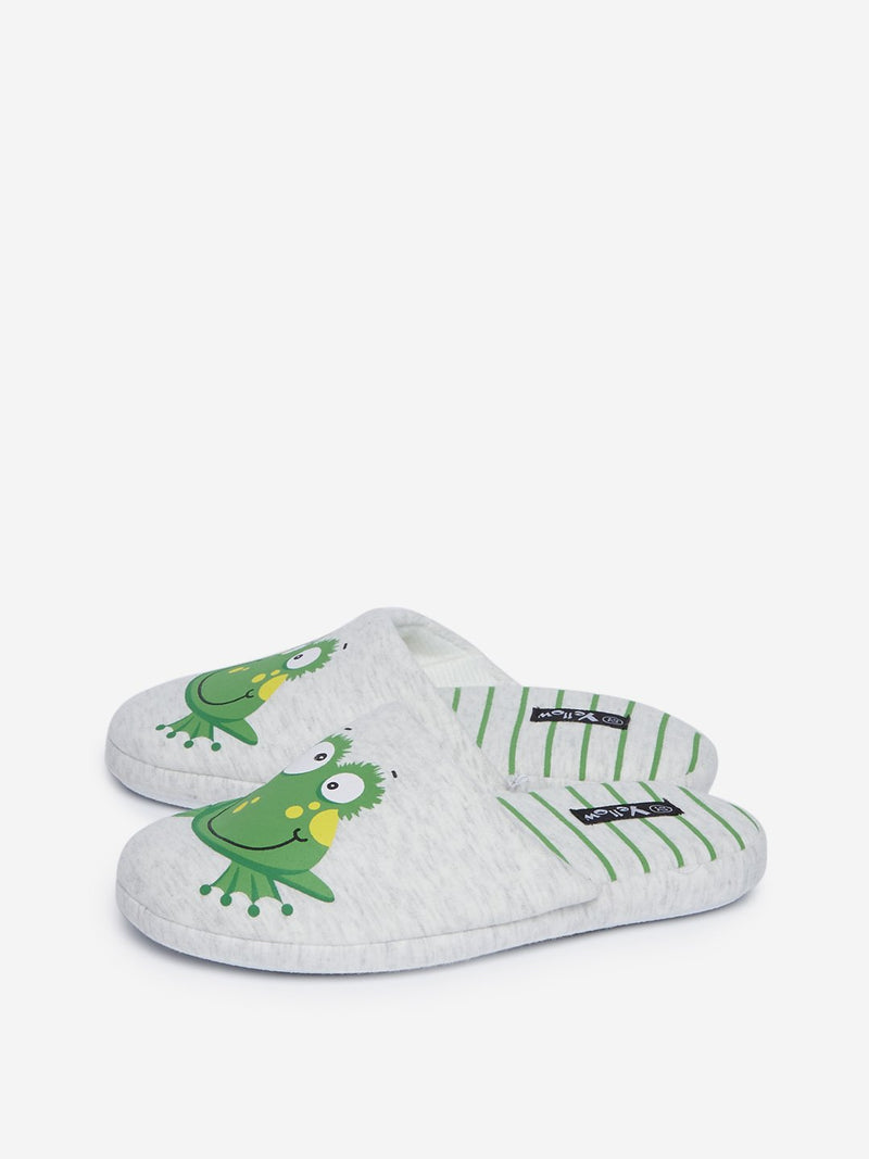 Yellow Kids Grey Frog Print Bedroom Slippers