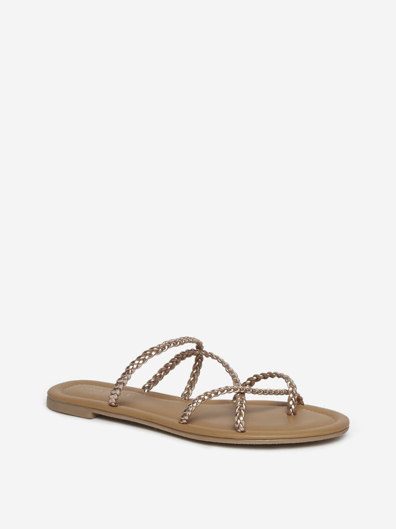 LUNA BLU Rose Gold Rope Patterned Sandals