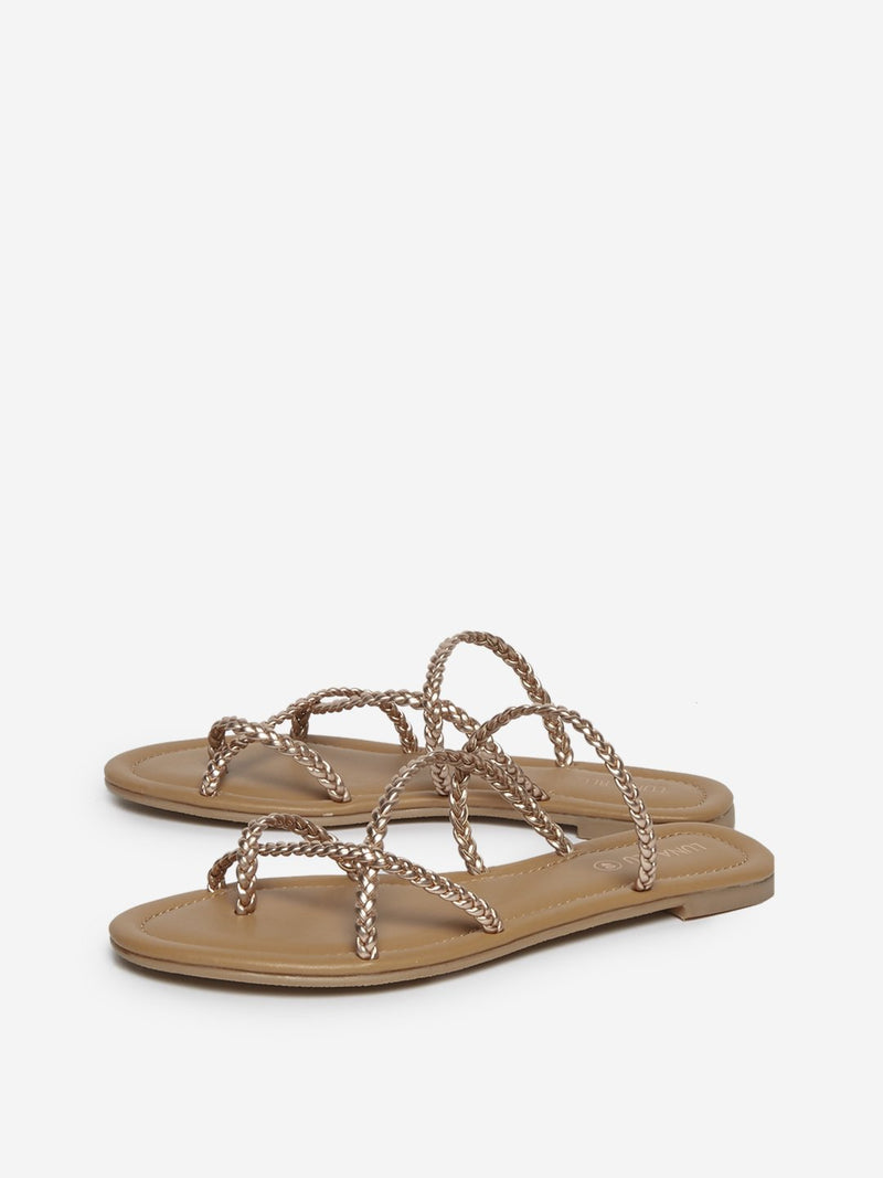 LUNA BLU Rose Gold Rope Patterned Sandals