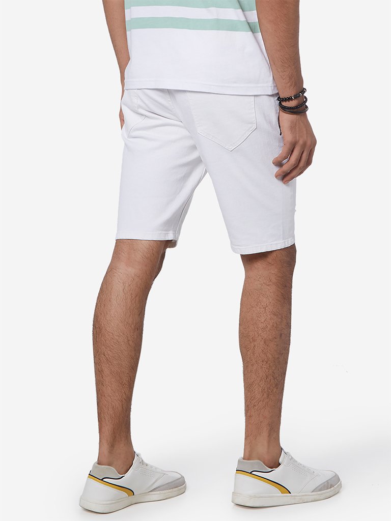 Nuon White Distressed Slim Fit Hendrix Shorts
