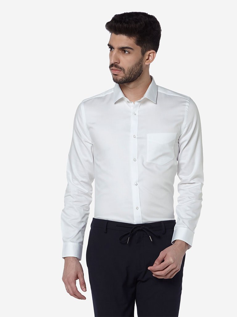 WES Formals White Slim Fit Shirt