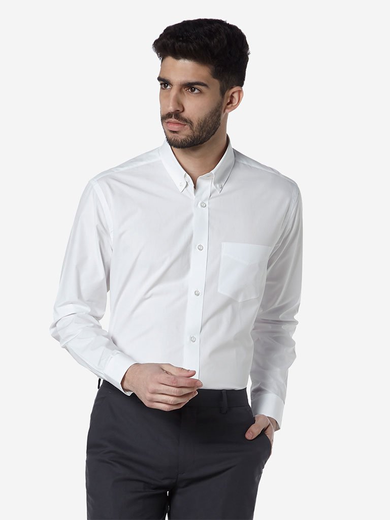 WES Formals White Relaxed Fit Cotton Shirt