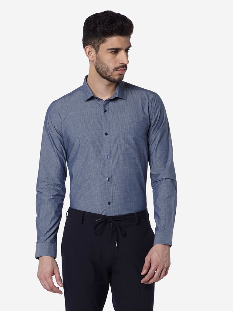 WES Formals Navy Slim Fit Shirt