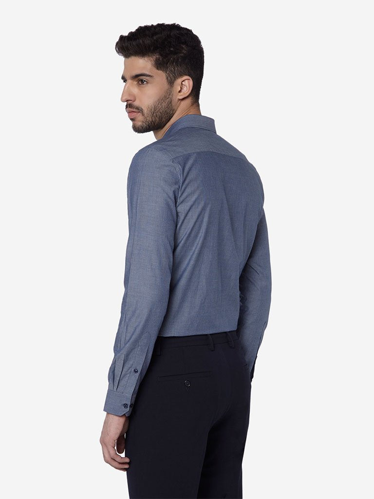 WES Formals Navy Slim Fit Shirt