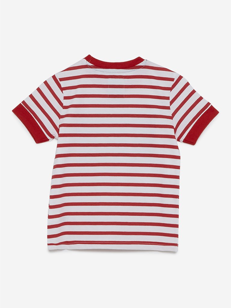 HOP Kids White Striped Pure-Cotton T-Shirt