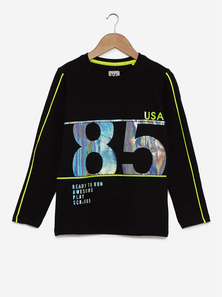 Y&F Kids Black Holographic Print T-Shirt