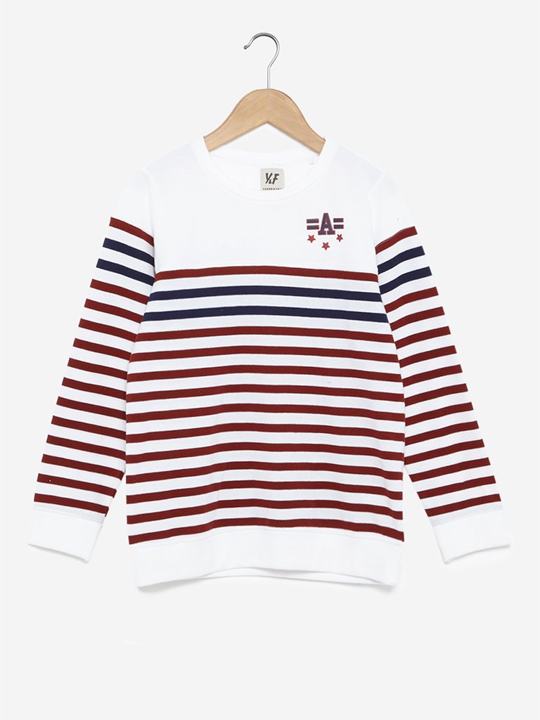 Y&F Kids White Stripe Print T-Shirt