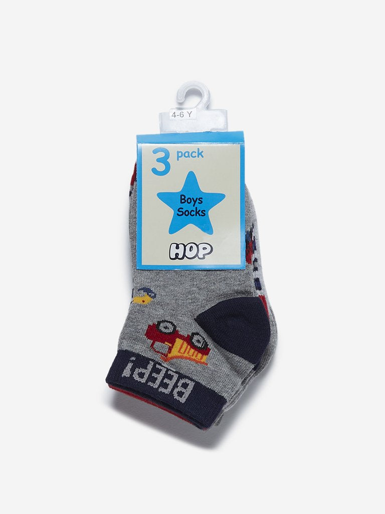HOP Kids Grey Printed Socks Pack of Three