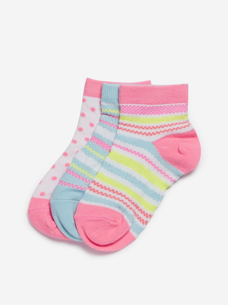 HOP Kids Neon Pink Printed Socks Pack Of Three
