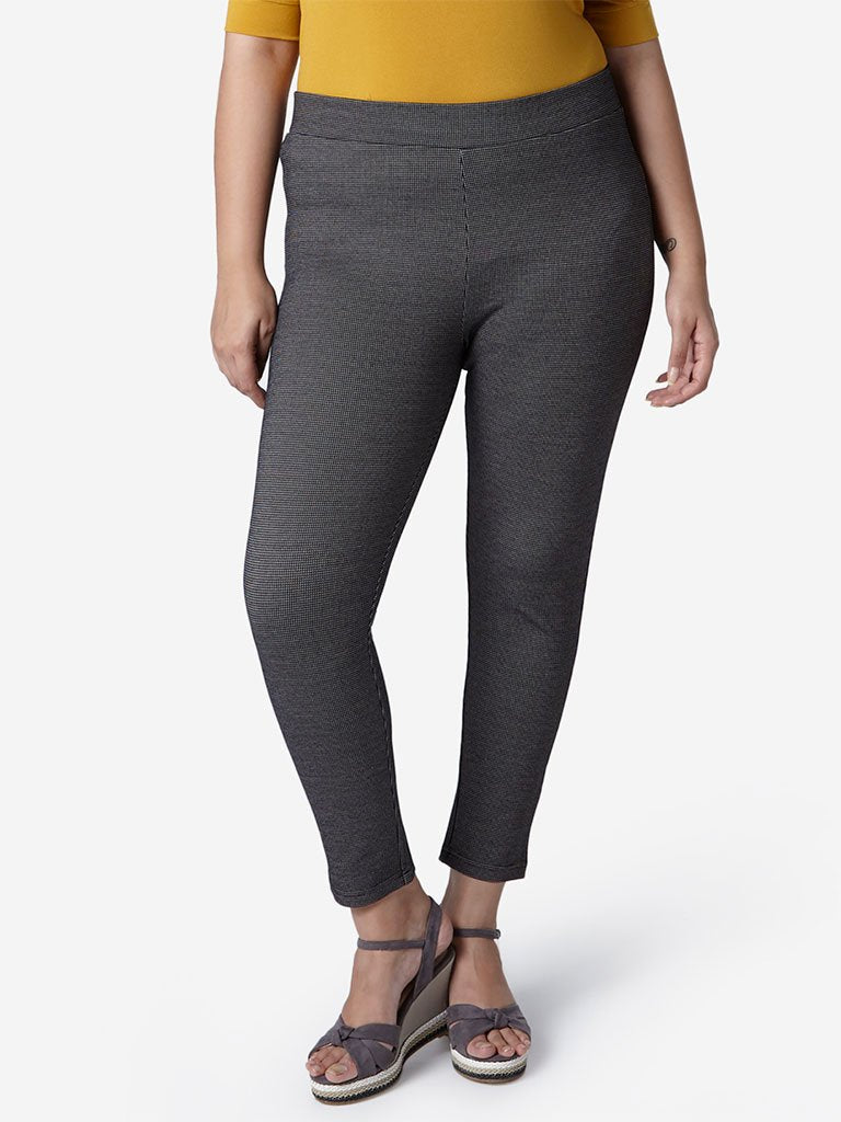 Gia Curve Black Houndstooth Print Ponte Pants