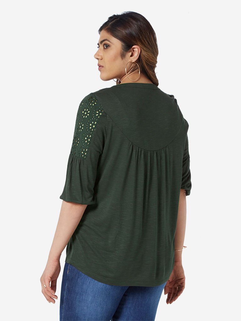 Gia Curve Olive Crochet Detail Top