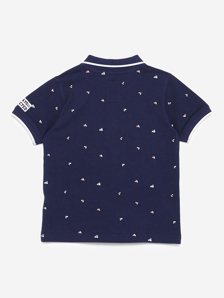 HOP Kids Navy Kite Printed Polo T-Shirt