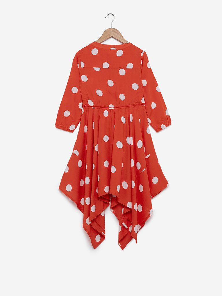Y&F Kids Orange Romnia Polkadot Dress With Belt