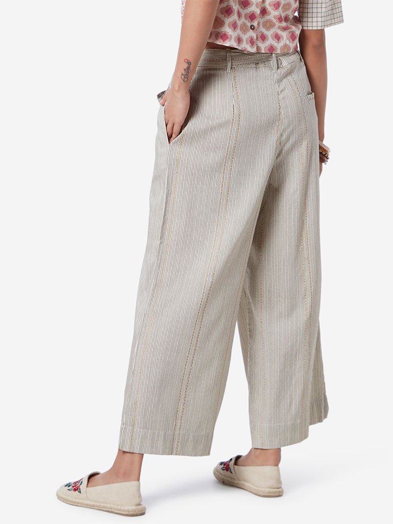 Bombay Paisley Off White Palazzos With Belt