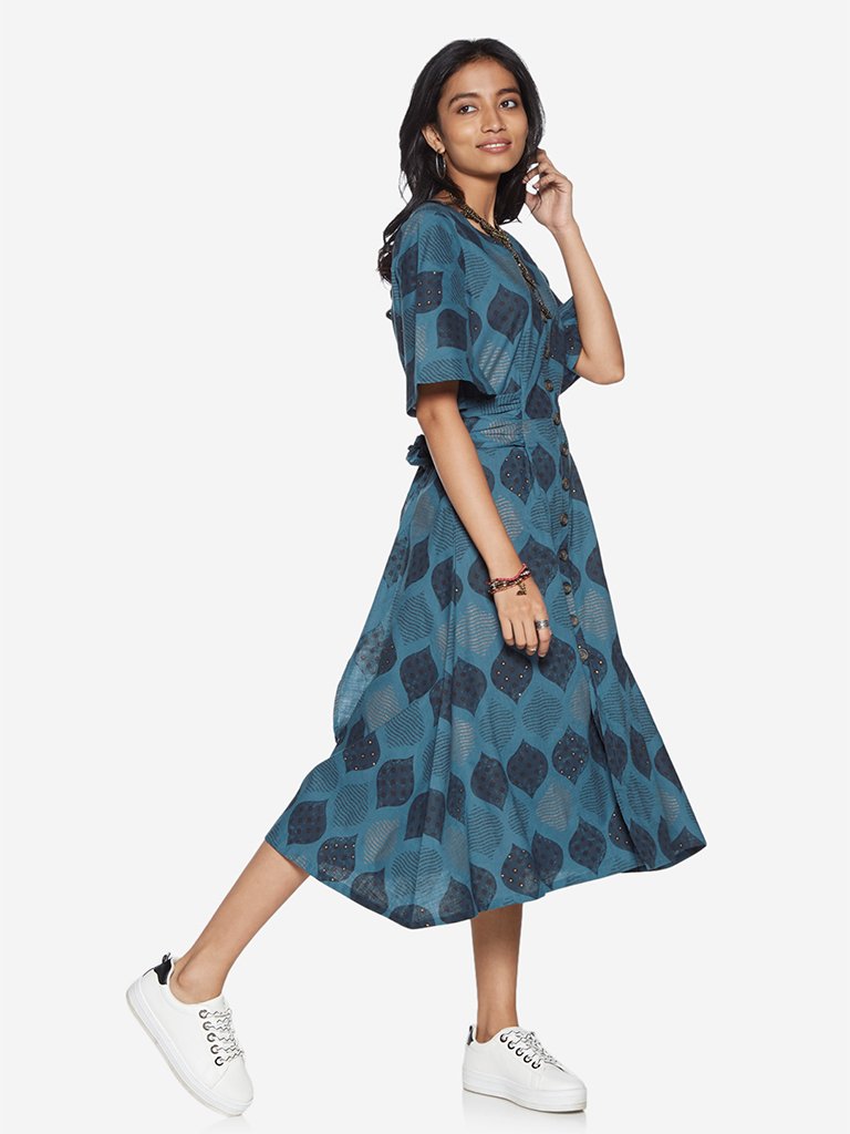Bombay Paisley Teal Printed Fit-And-Flare Dress