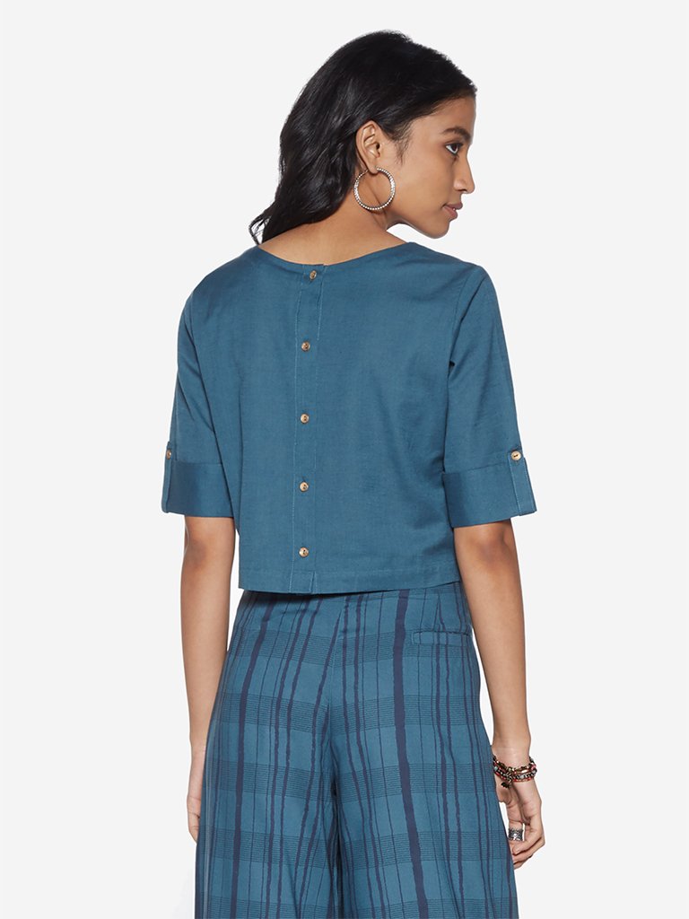 Bombay Paisley Blue Hardware Detailed Crop-Top