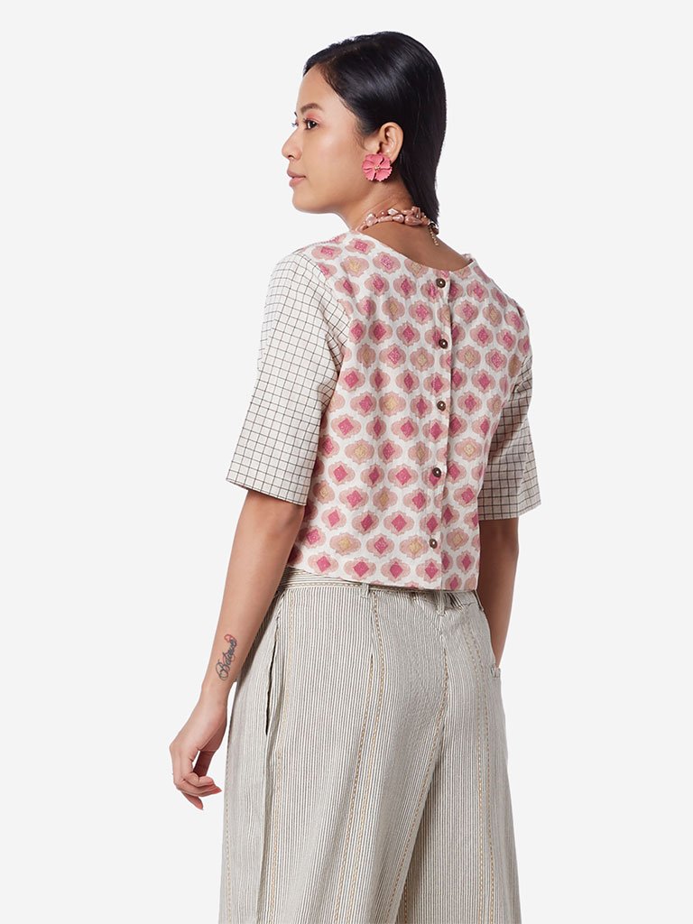 Bombay Paisley Off White Printed Crop-Top