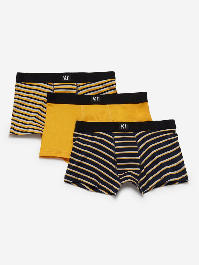 Y&F Kids Mustard Printed Boy Shorts Set Of Three