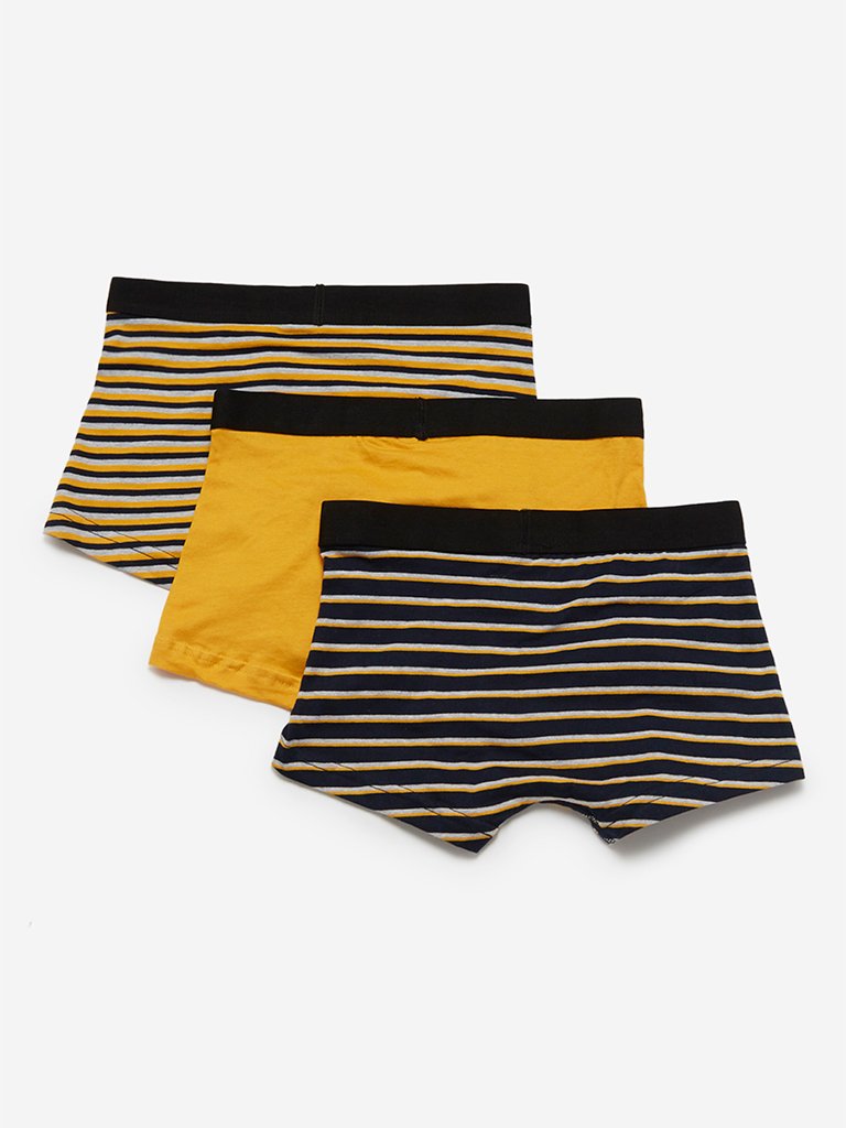 Y&F Kids Mustard Printed Boy Shorts Set Of Three