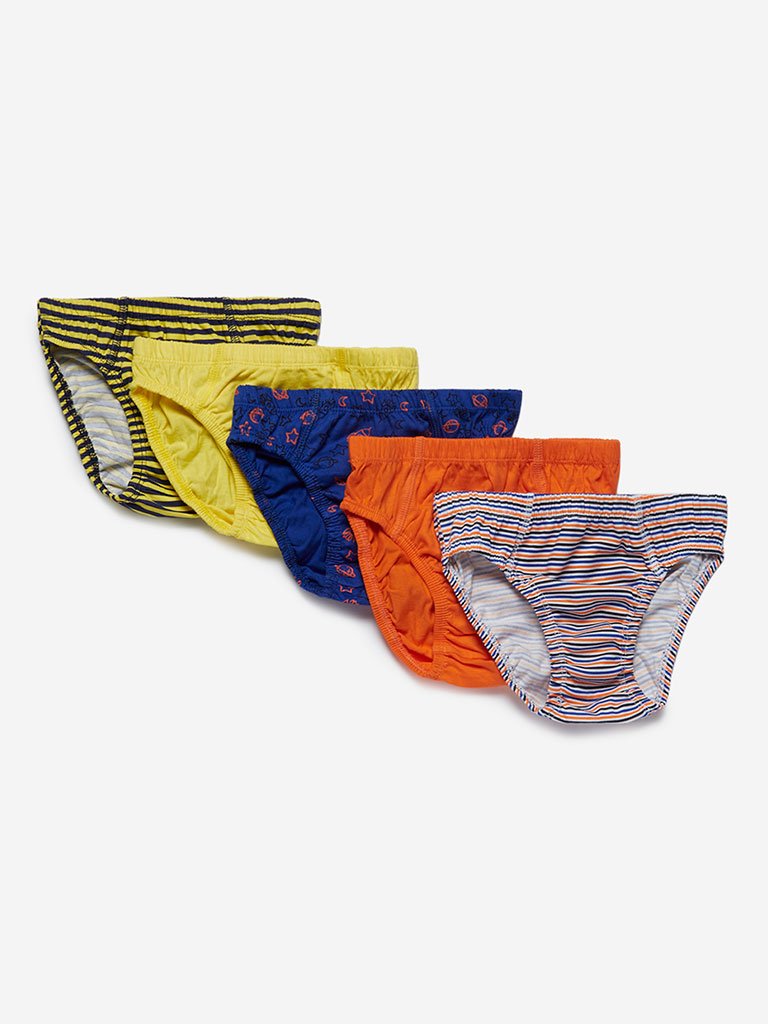Y&F Kids Yellow Printed Briefs Pack Of Five