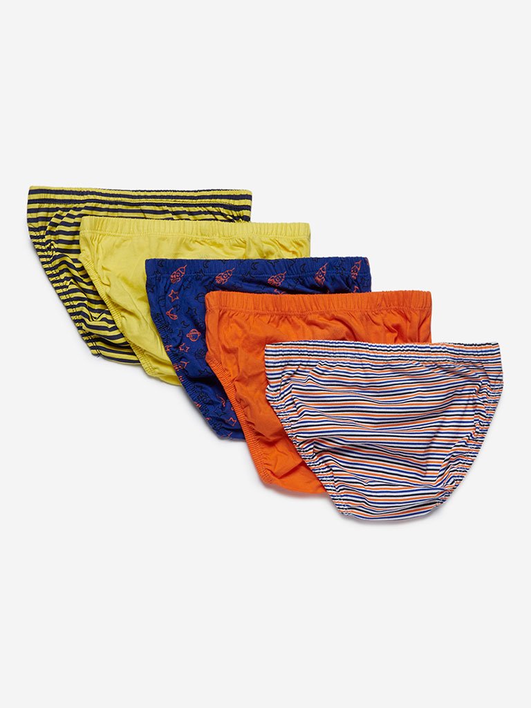 Y&F Kids Yellow Printed Briefs Pack Of Five