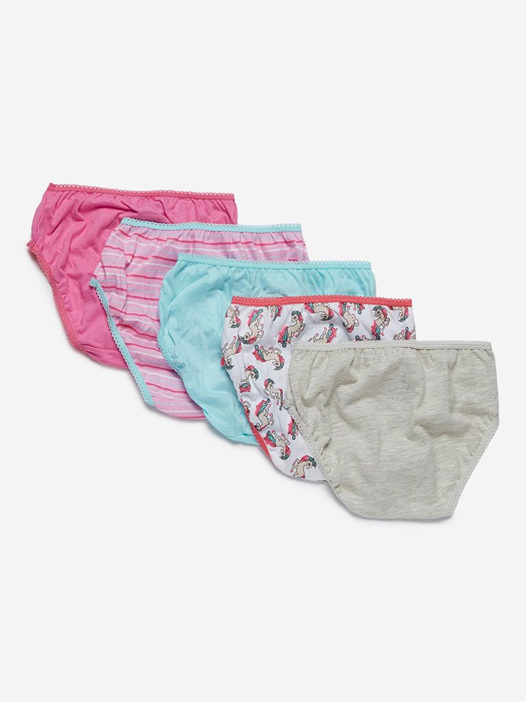 HOP Kids Pink Printed Briefs Pack Of Five