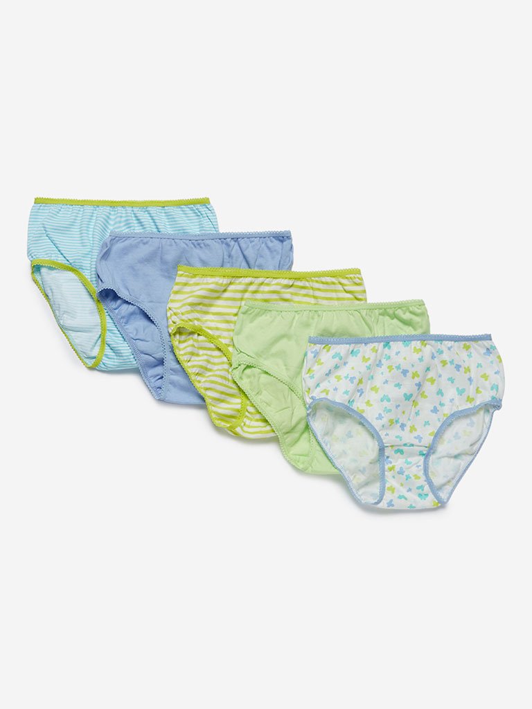 Y&F Kids Lime-Green Printed Briefs Pack Of Five