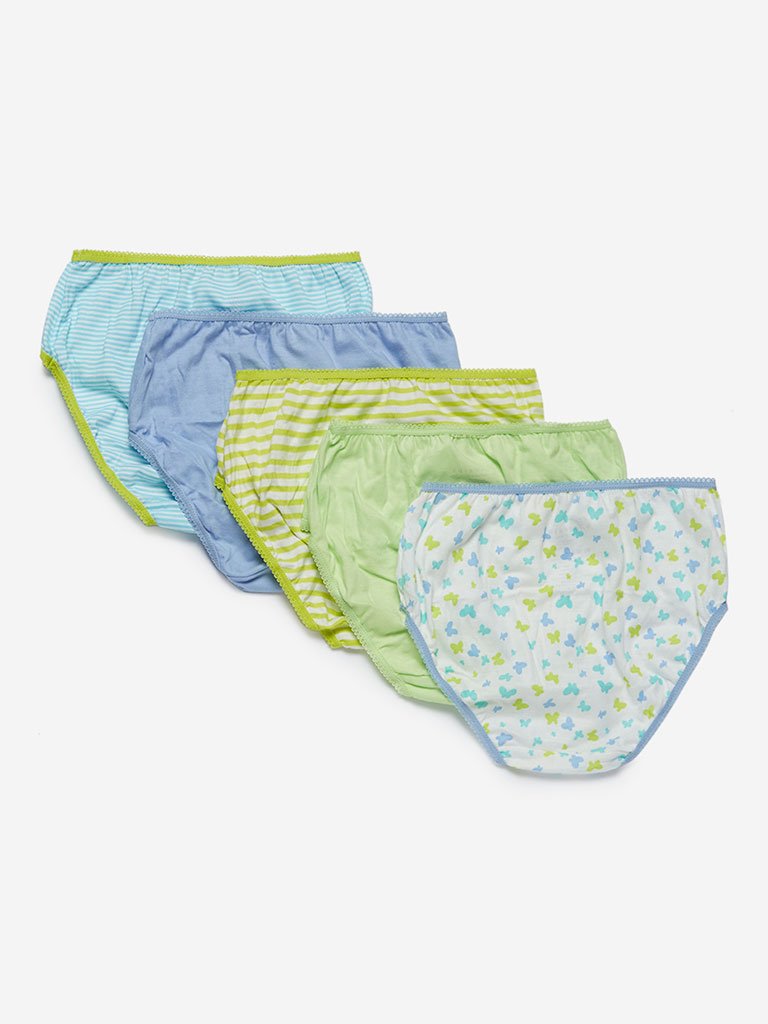 Y&F Kids Lime-Green Printed Briefs Pack Of Five