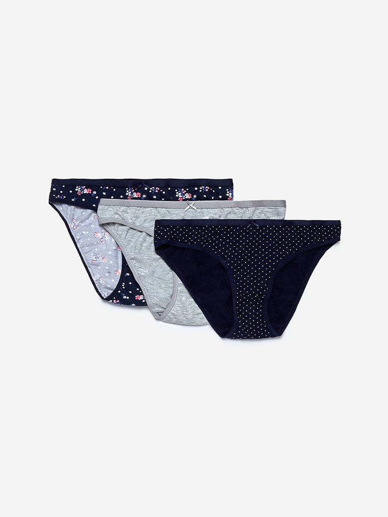Wunderlove Navy Bikini Briefs Pack Of Three
