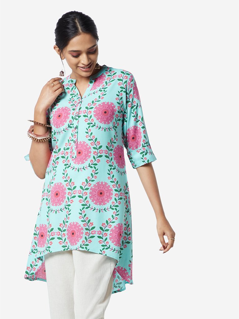 Utsa Multicolour Floral Print High-Low Kurti