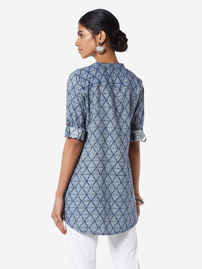 Utsa Indigo Triangle Printed A-line Kurti