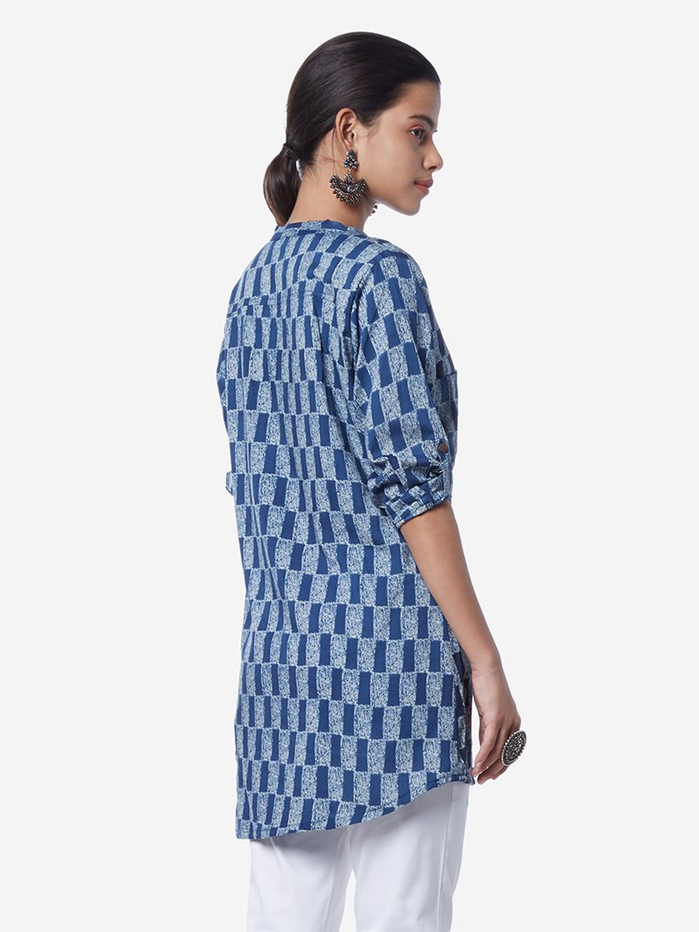 Utsa Indigo Geometrical Print A-line Kurti