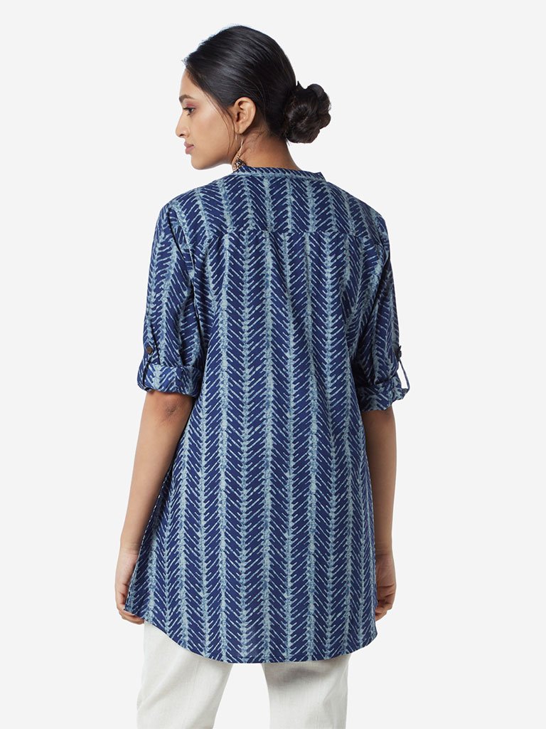 Utsa Indigo A-Line Geometrical Print Kurti