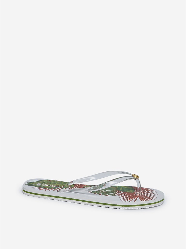 LUNA BLU White Leaf Print Flip-Flops