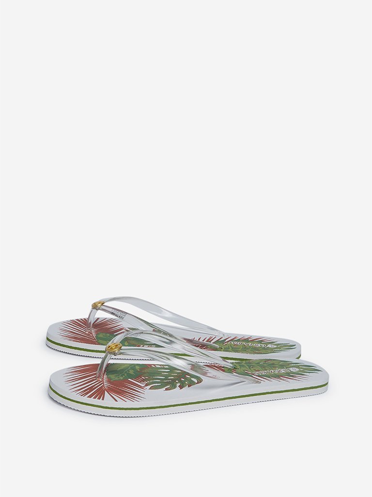LUNA BLU White Leaf Print Flip-Flops