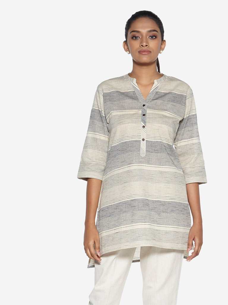 Utsa Grey Striped High-Low Kurti