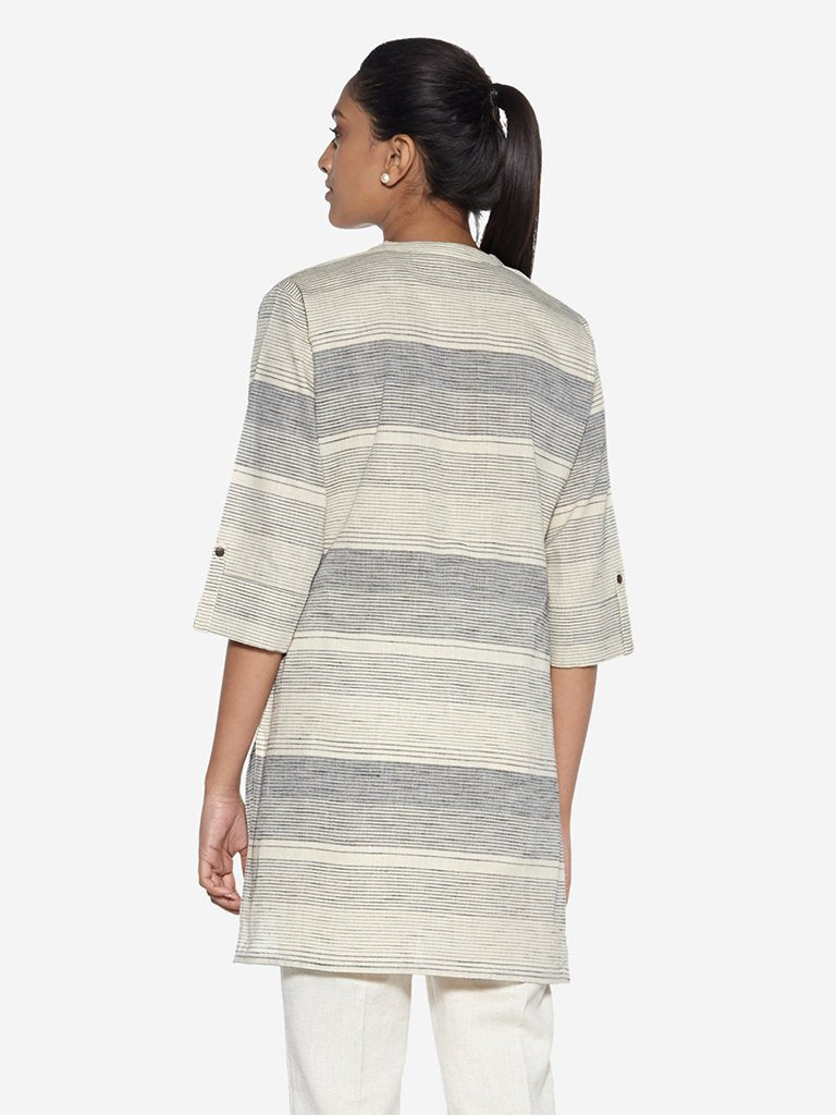 Utsa Grey Striped High-Low Kurti