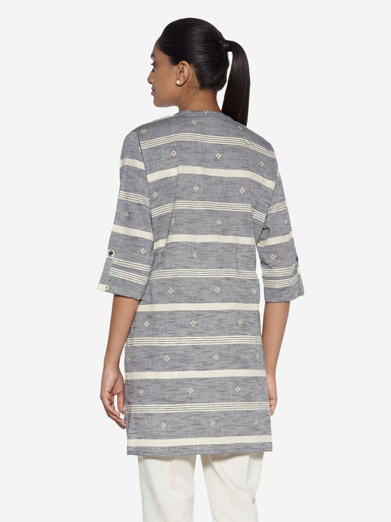 Utsa Grey Striped High-Low Kurti