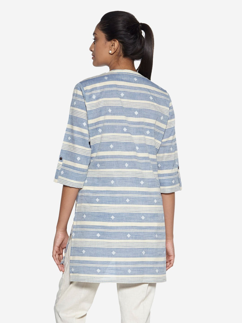 Utsa Blue Striped High-Low Kurti
