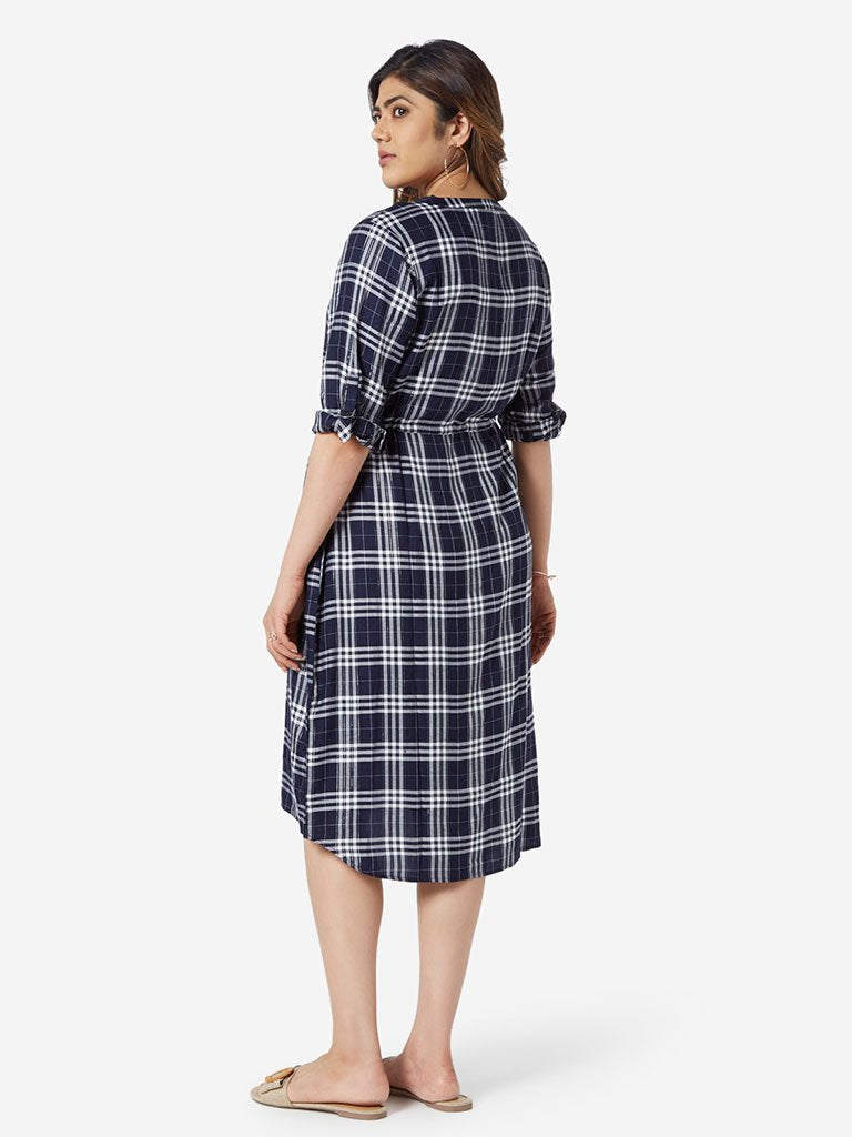 Gia Curve Navy Checkered Dress