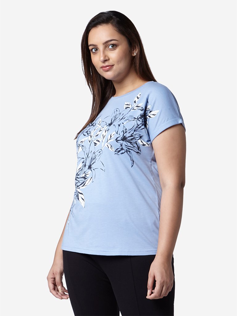 Gia Curve Light-Blue Floral Print Bella T-Shirt