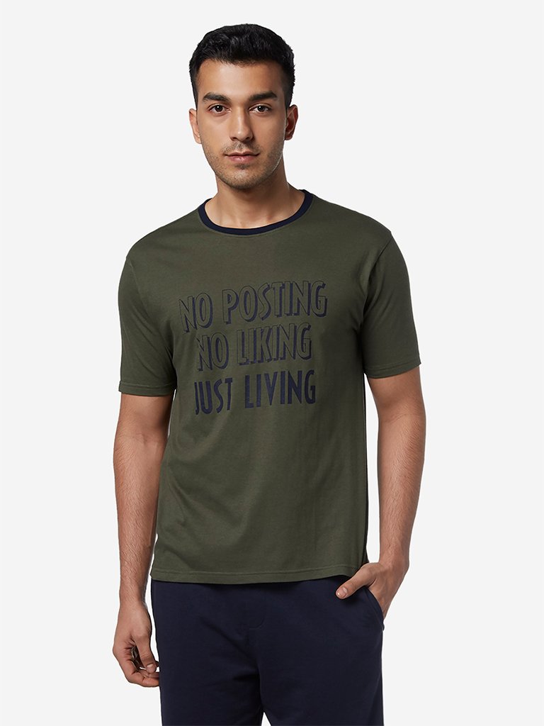 WES Lounge Olive Printed Relaxed Fit T-Shirt