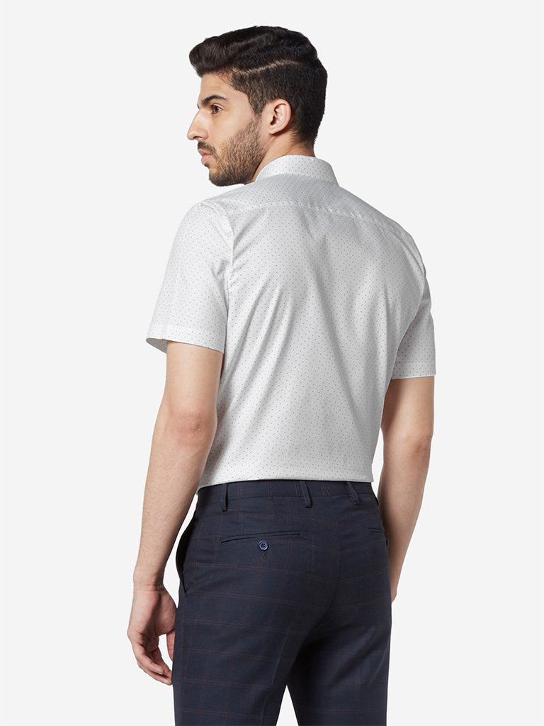 WES Formals White Self-Patterned Slim Fit Shirt