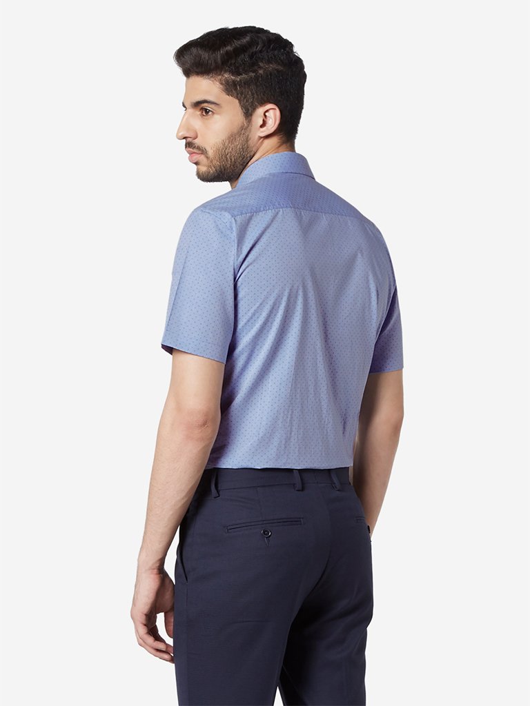 WES Formals Blue Printed Relaxed Fit Shirt