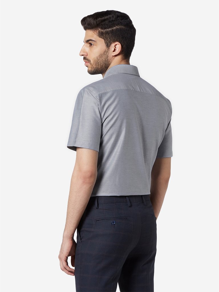 WES Formals Grey Short-Sleeved Relaxed Fit Shirt