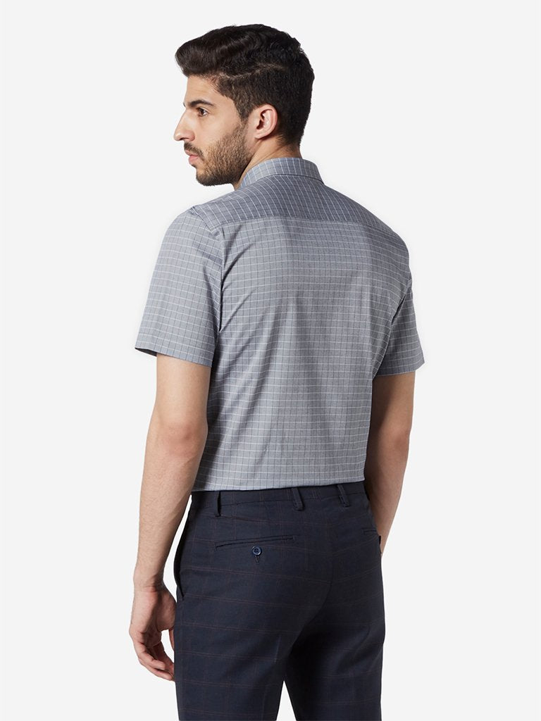 WES Formals Grey Checkered Slim Fit Shirt