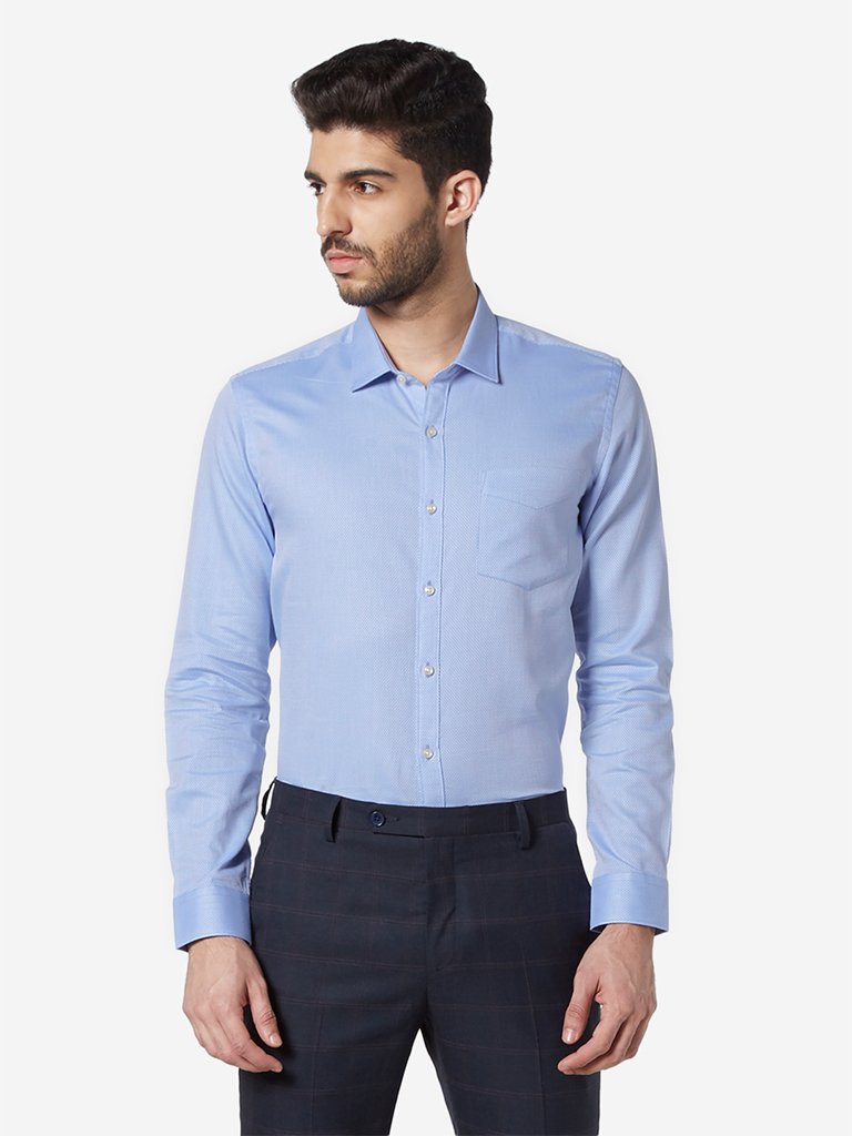 WES Formals Light Blue Slim Fit Shirt