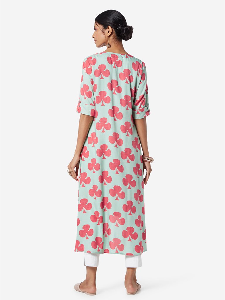 Utsa Mint Green Club Patterned High-Low Kurta