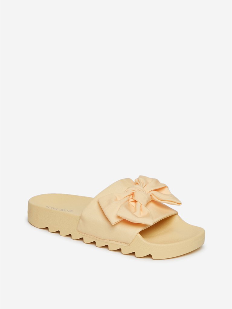 LUNA BLU Light-Yellow Bow-Design Pool Slides
