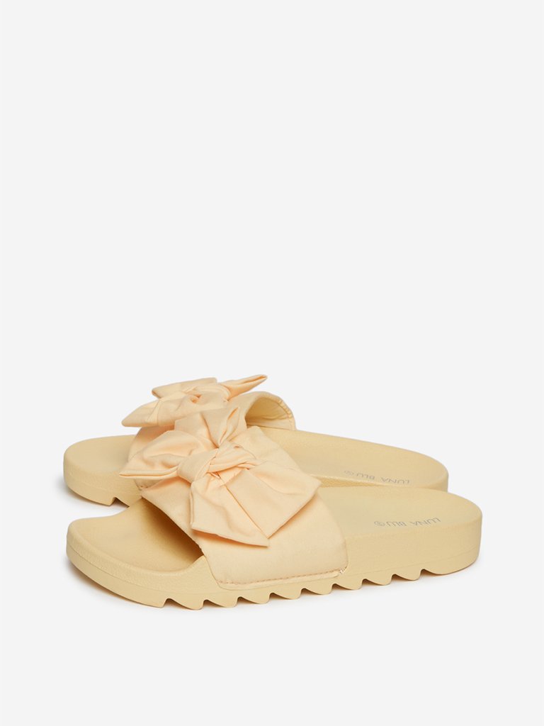 LUNA BLU Light-Yellow Bow-Design Pool Slides